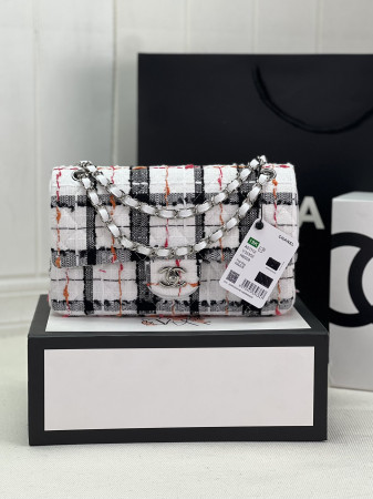 Ch*el classic 11.12 handbag tweed & silver-tone metal 6 × 9.9 × 2.5 in