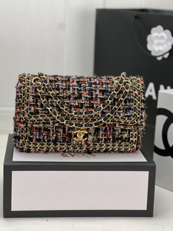 Ch*el classic 11.12 handbag tweed & gold-tone metal 6 × 9.9 × 2.5 in