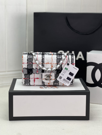 Ch*el mini classic 11.12 handbag tweed & silver-tone metal 4.7 × 7.8 × 2.3 in