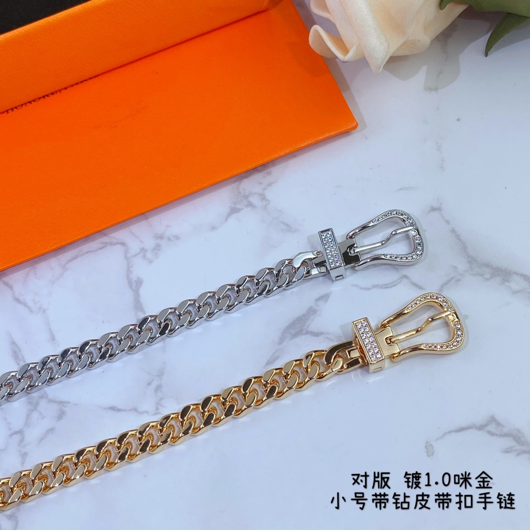 hermès small Di*m*nd-encrusted belt bracelet