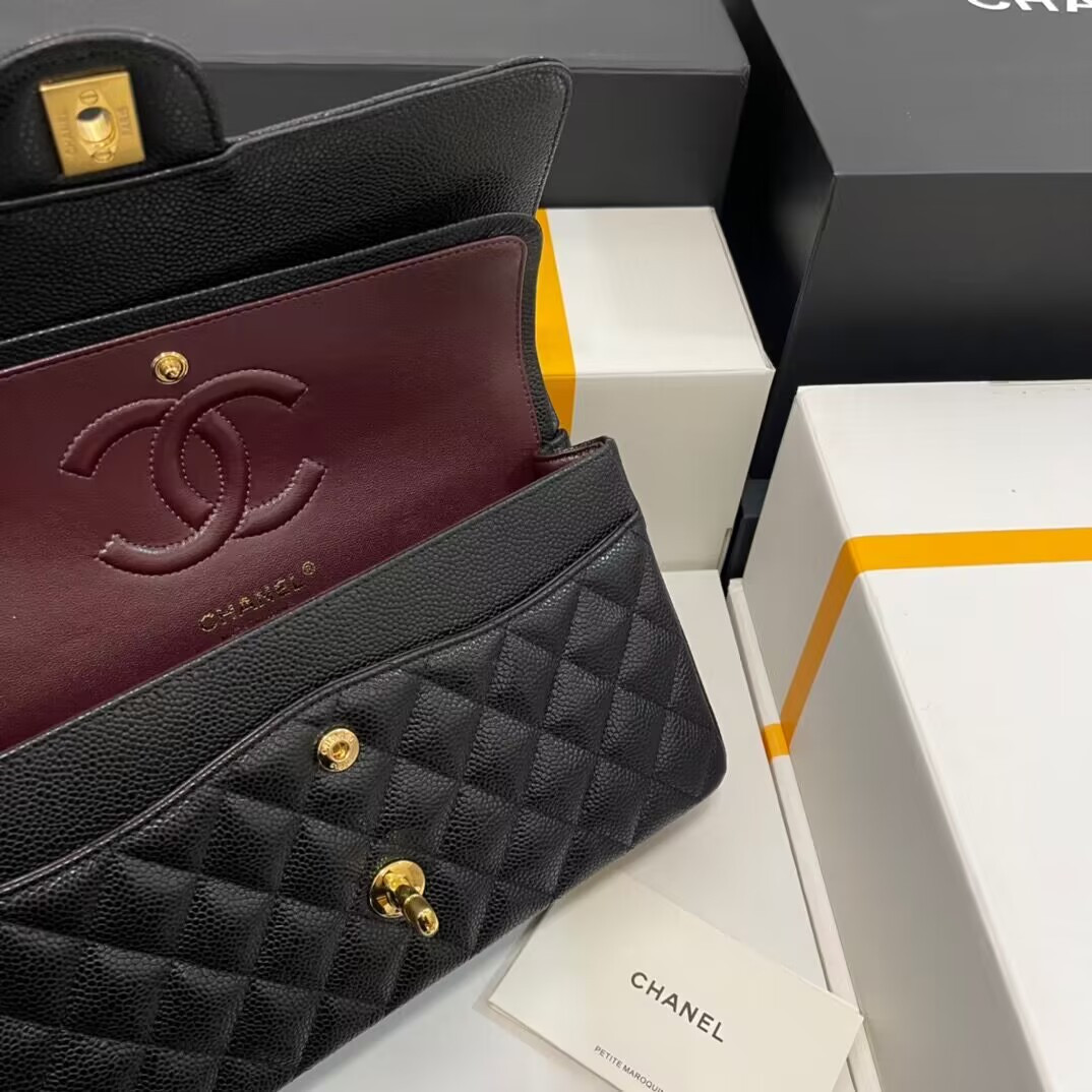 Ch*el classic handbag grained calfskin 6 × 9.9 × 2.5 in