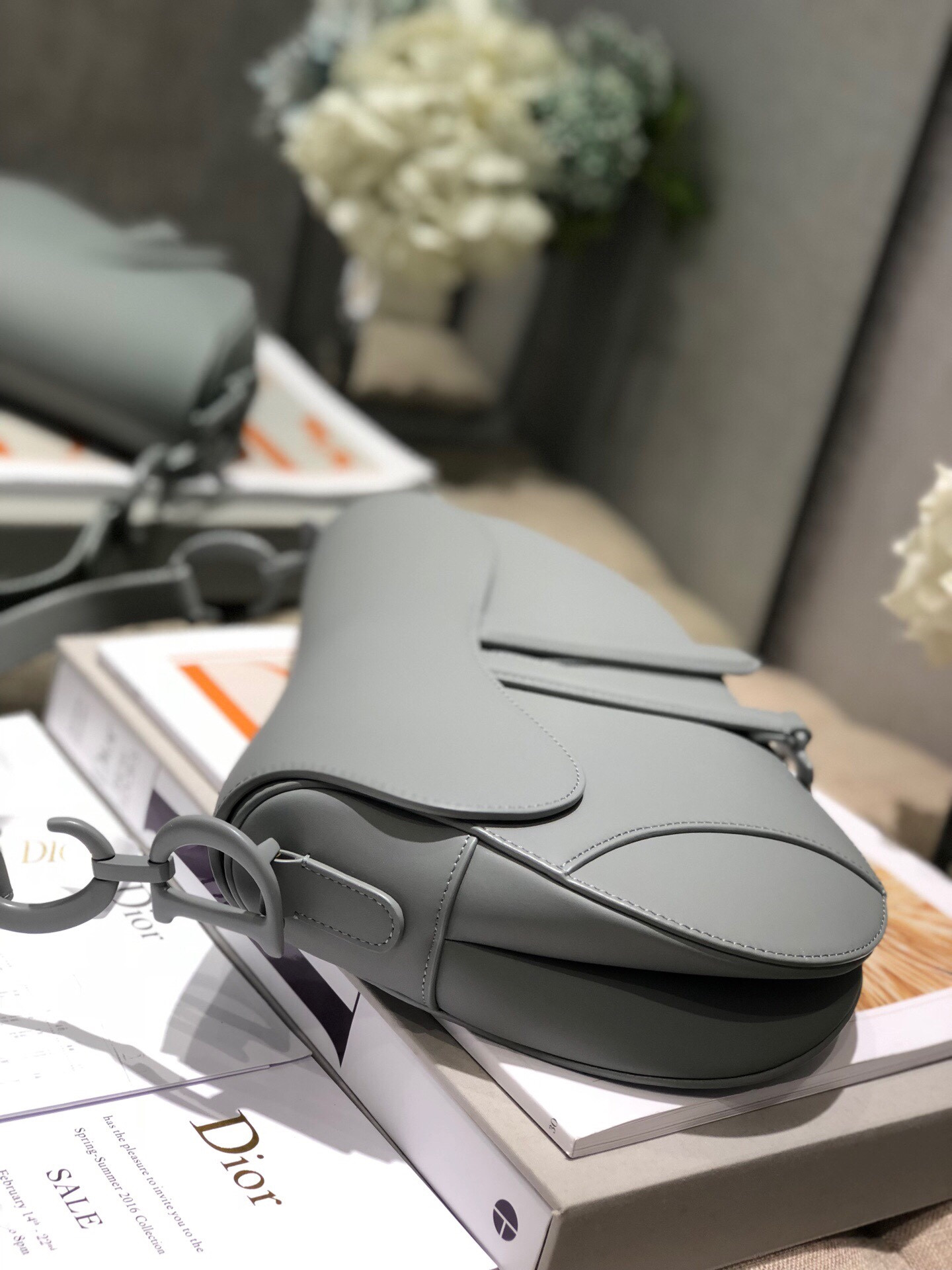 D*or saddle bag placid blue smooth calfskin 25.5x20x6.5cm