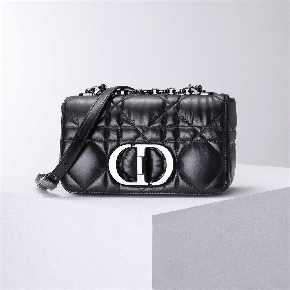 small d*or caro bag black S*pple cannage calfskin with silver hardware 20 x 12 x 7 cm