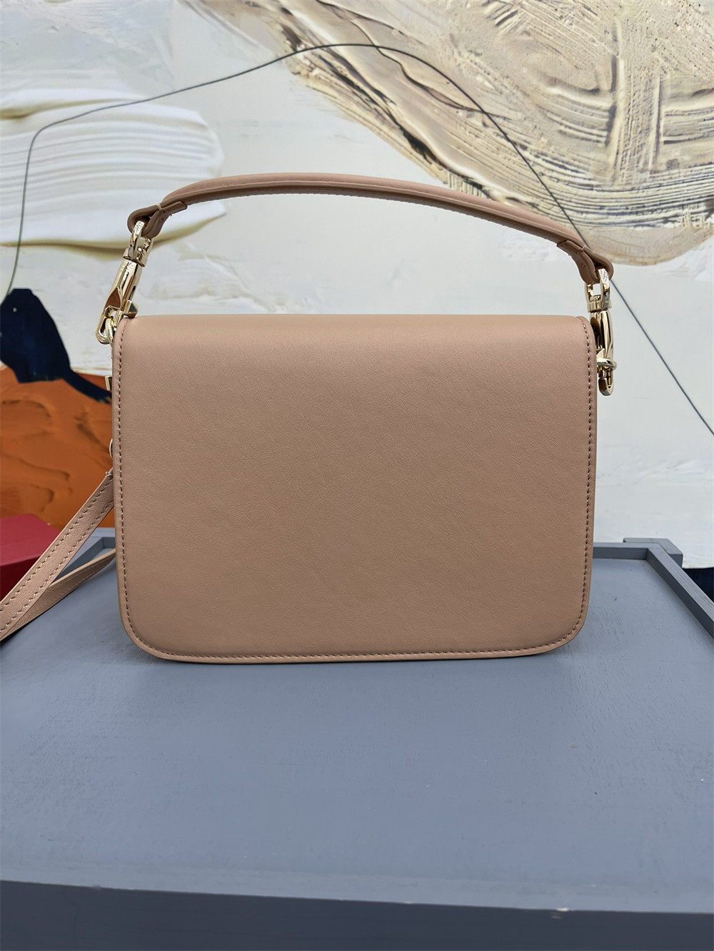 VALENTINO GARAVANI LOCÒ CALFSKIN SHOULDER SMALL BAG ROSE CANNELLE 22 x 16  x 7 cm