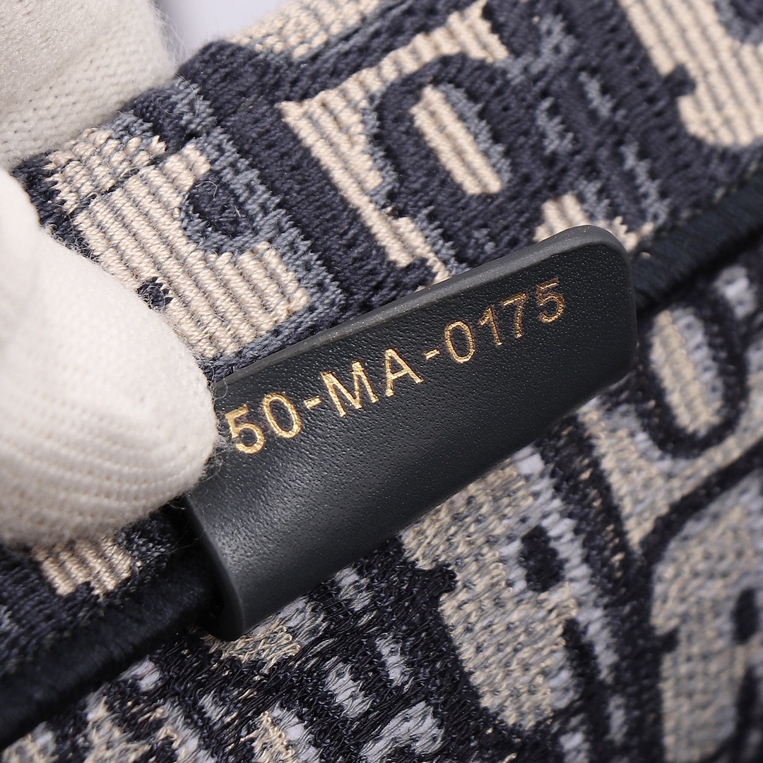 medium D*or book tote  ecru and blue D*or oblique embroidery 14 x 11 x 6.5 inches