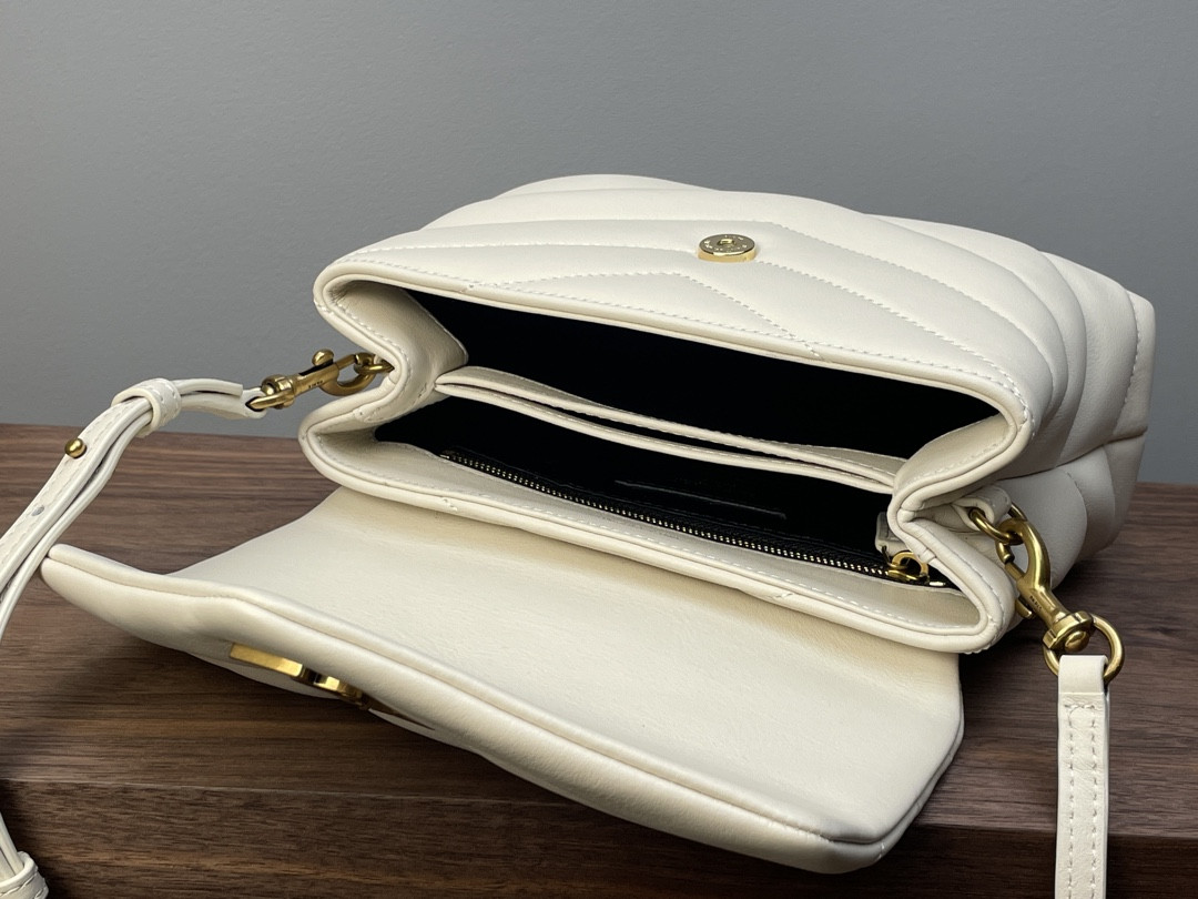 Y*L toy loulou in quilted leather white 7.9 x 5.5 x 3 inches