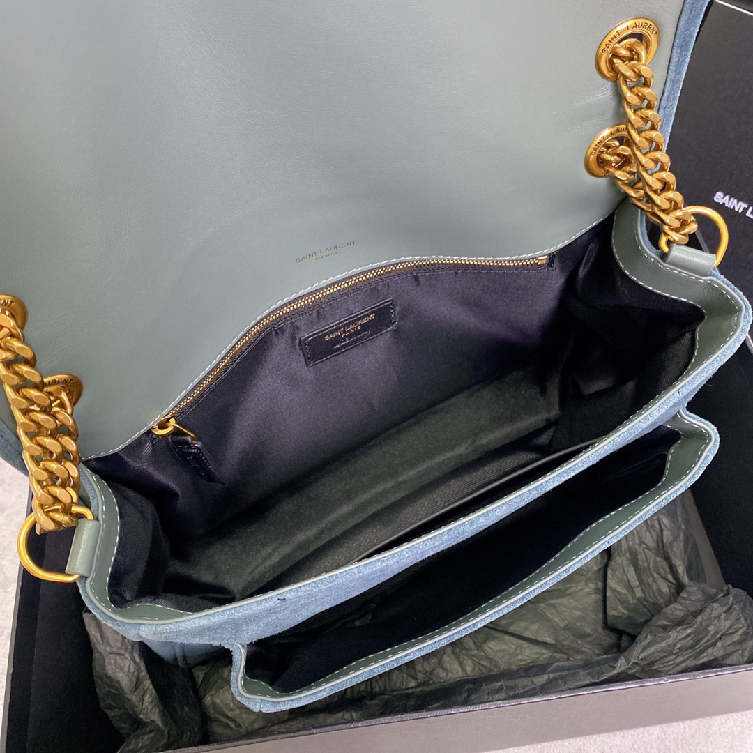 Y*L niki medium in suede blue 11 x 7.8 x 3.3 inches