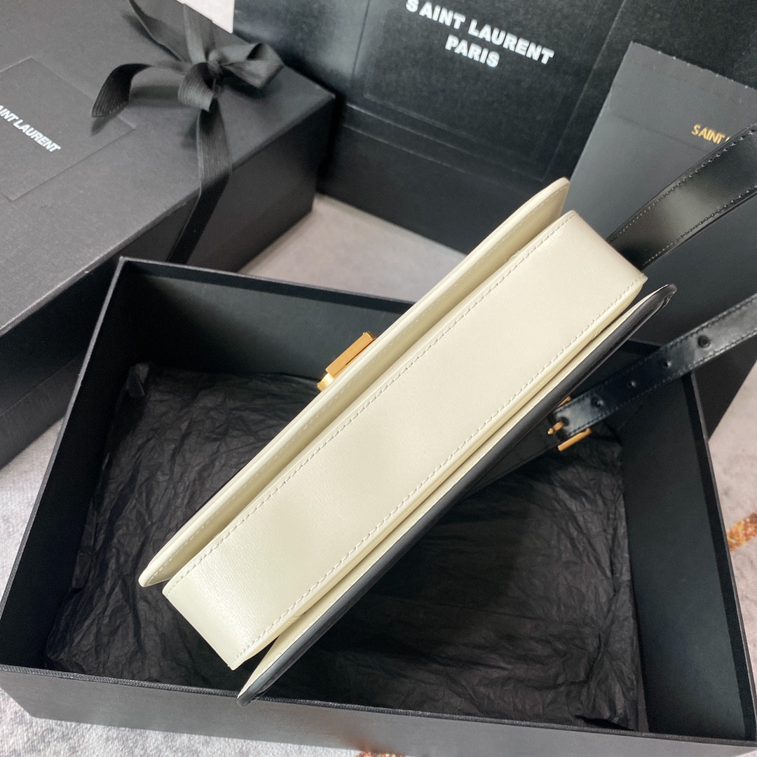 y*l solferino medium satchel in box Sa**t Lau*nt black white 9.1 x 6.3 x 2.4 inches