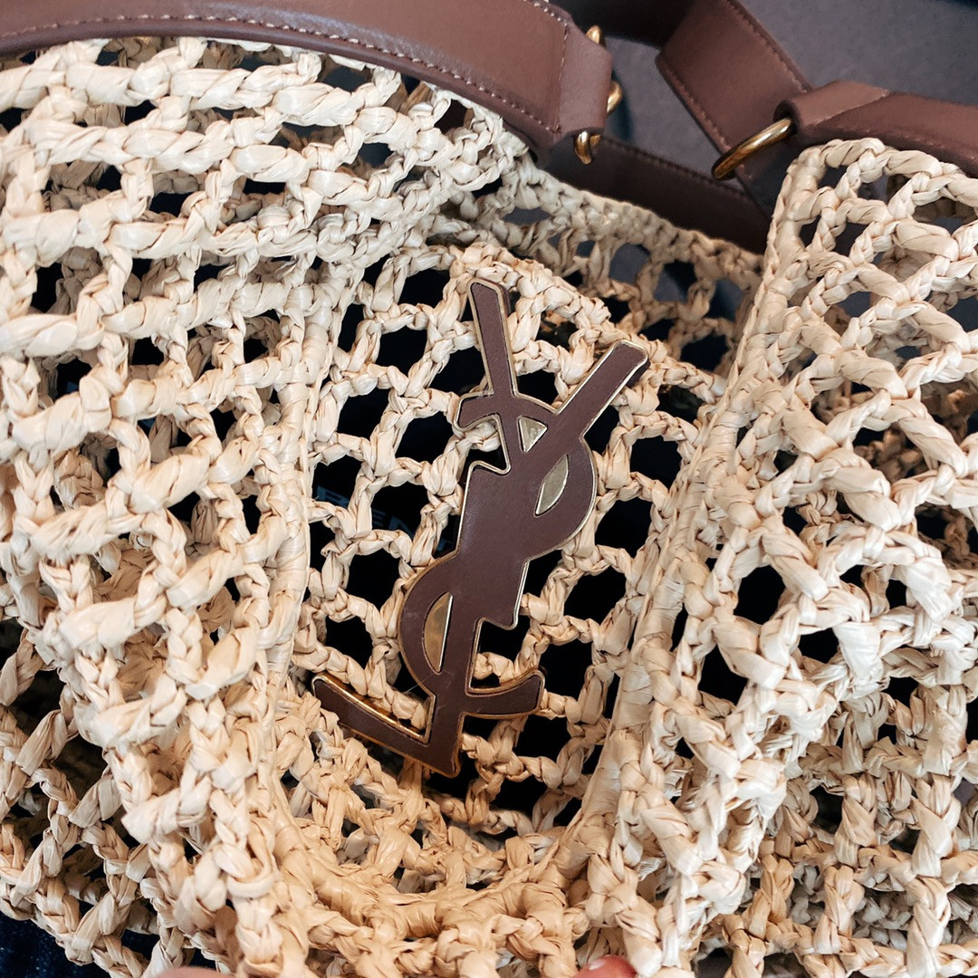 Y*L oxalis bag in raffia macramÉ color natural 14.6x15.7x1.2inches
