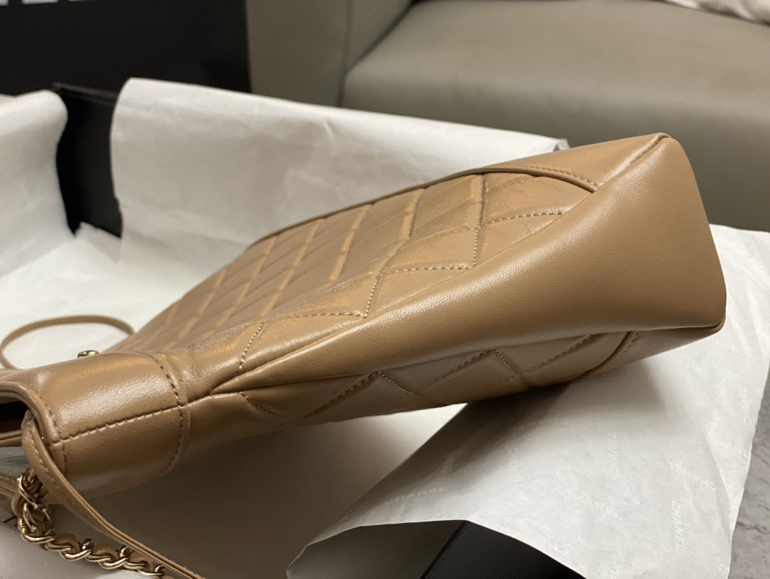 Ch*el shopping bag shiny lambskin & gold-tone metal 11.7 × 11.3 × 3.5 in