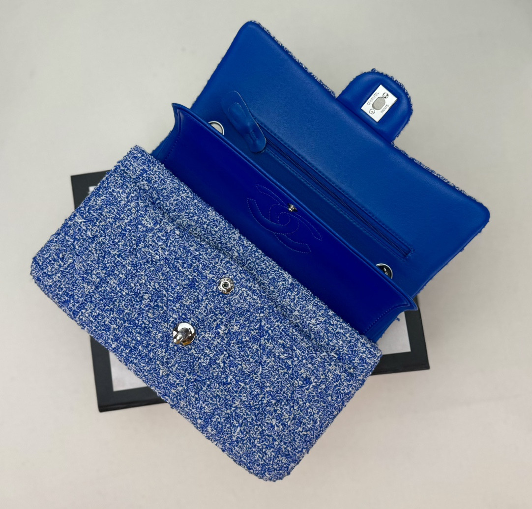 Ch*el classic 11.12 handbag tweed & silver-tone metal 6 × 9.9 × 2.5 in