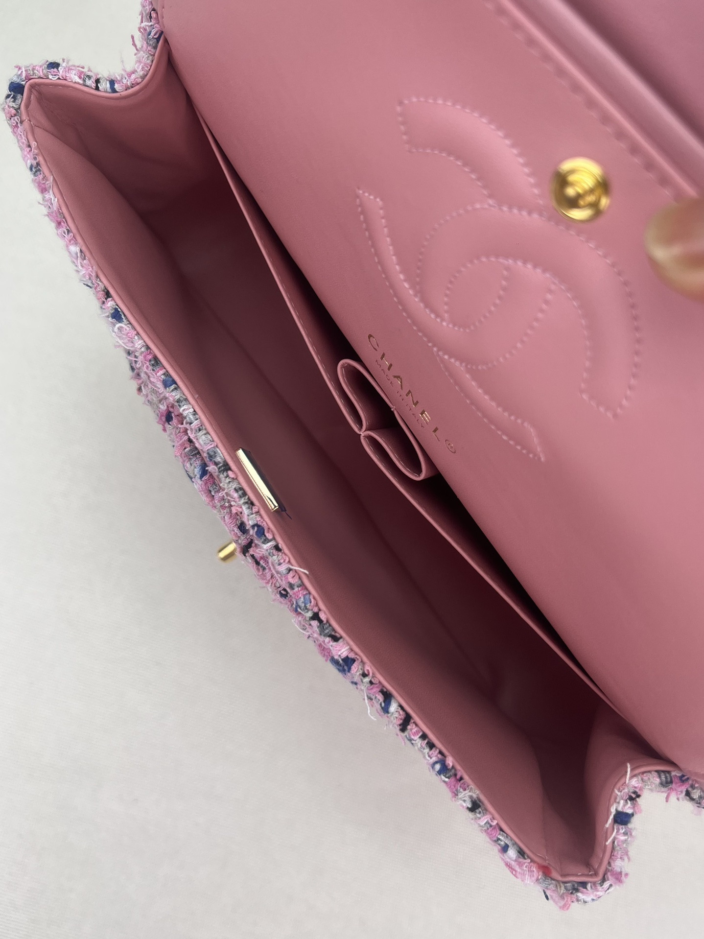 Ch*el classic 11.12 handbag tweed & gold-tone metal 6 × 9.9 × 2.5 in