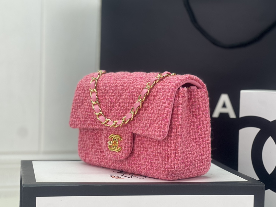 Ch*el mini classic 11.12 handbag tweed & gold-tone metal 4.7 × 7.8 × 2.3 in