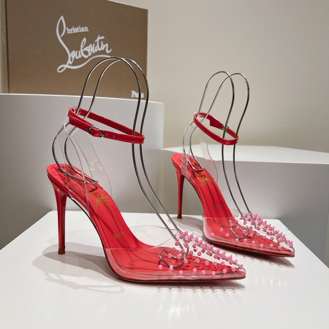ua Ch**an louboutin cl pointed toe high-heeled transparent studded sandals