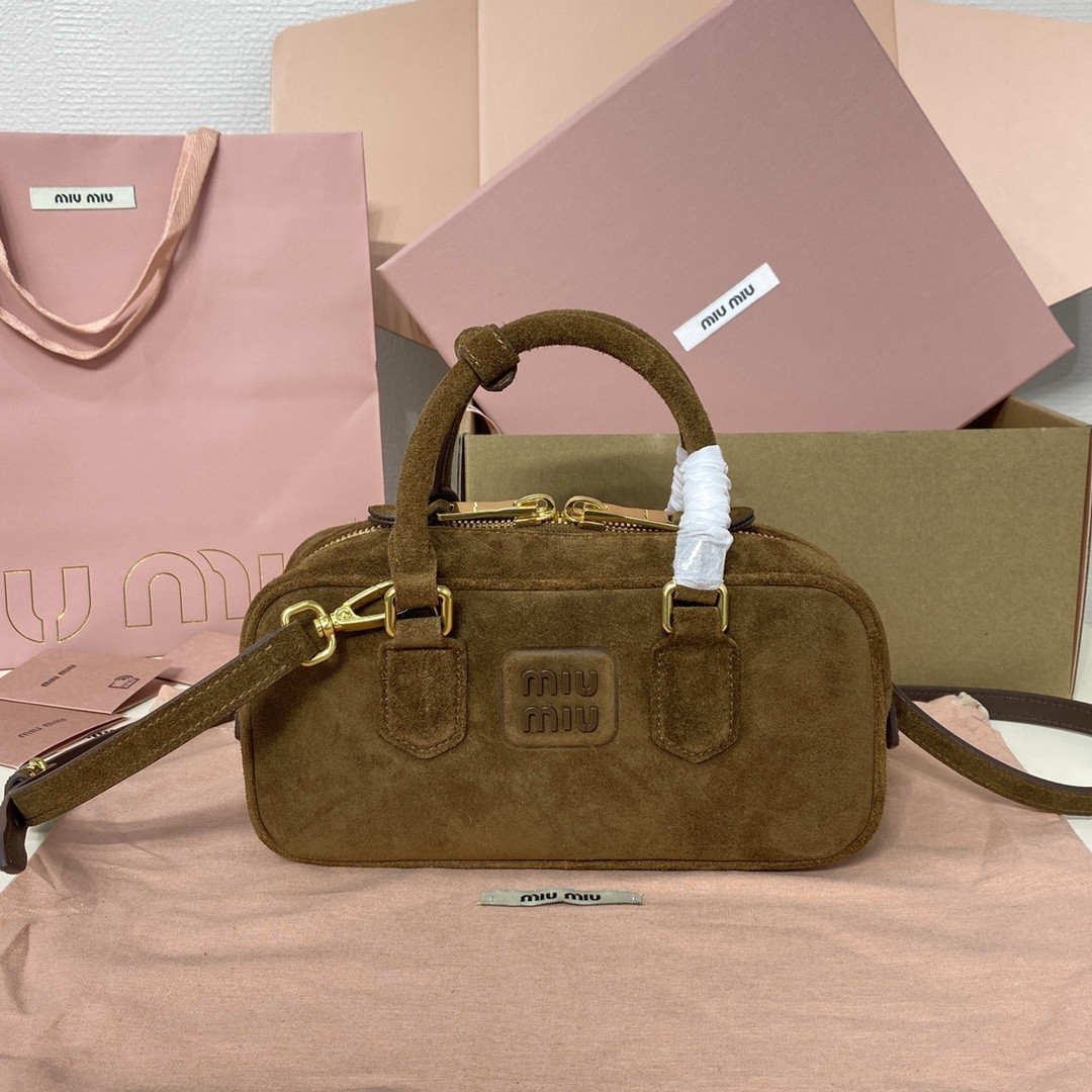 Miu Miu Arcadie padded suede top-handle bag 22X10.5X7.5cm