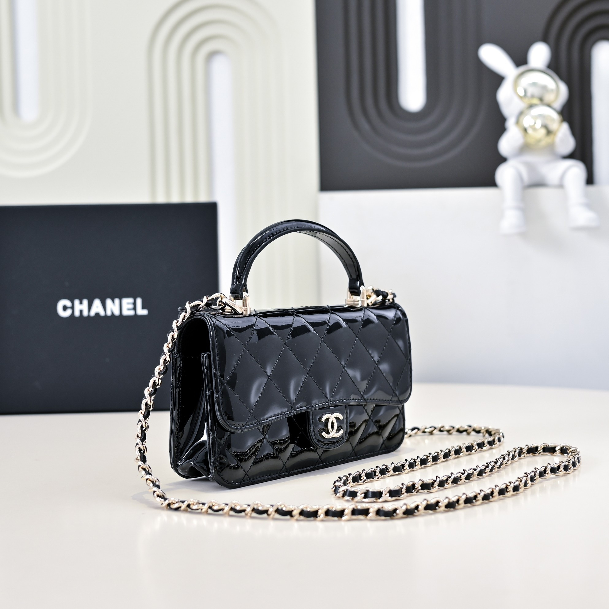 Ch*el mini classic handbag with top handle 20x12x6cm