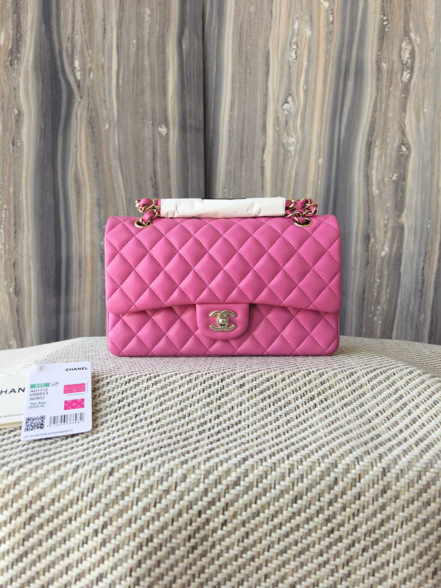 Ch**el classic flap bag rose with light gold hardware 15.5x25.5x6.5cm