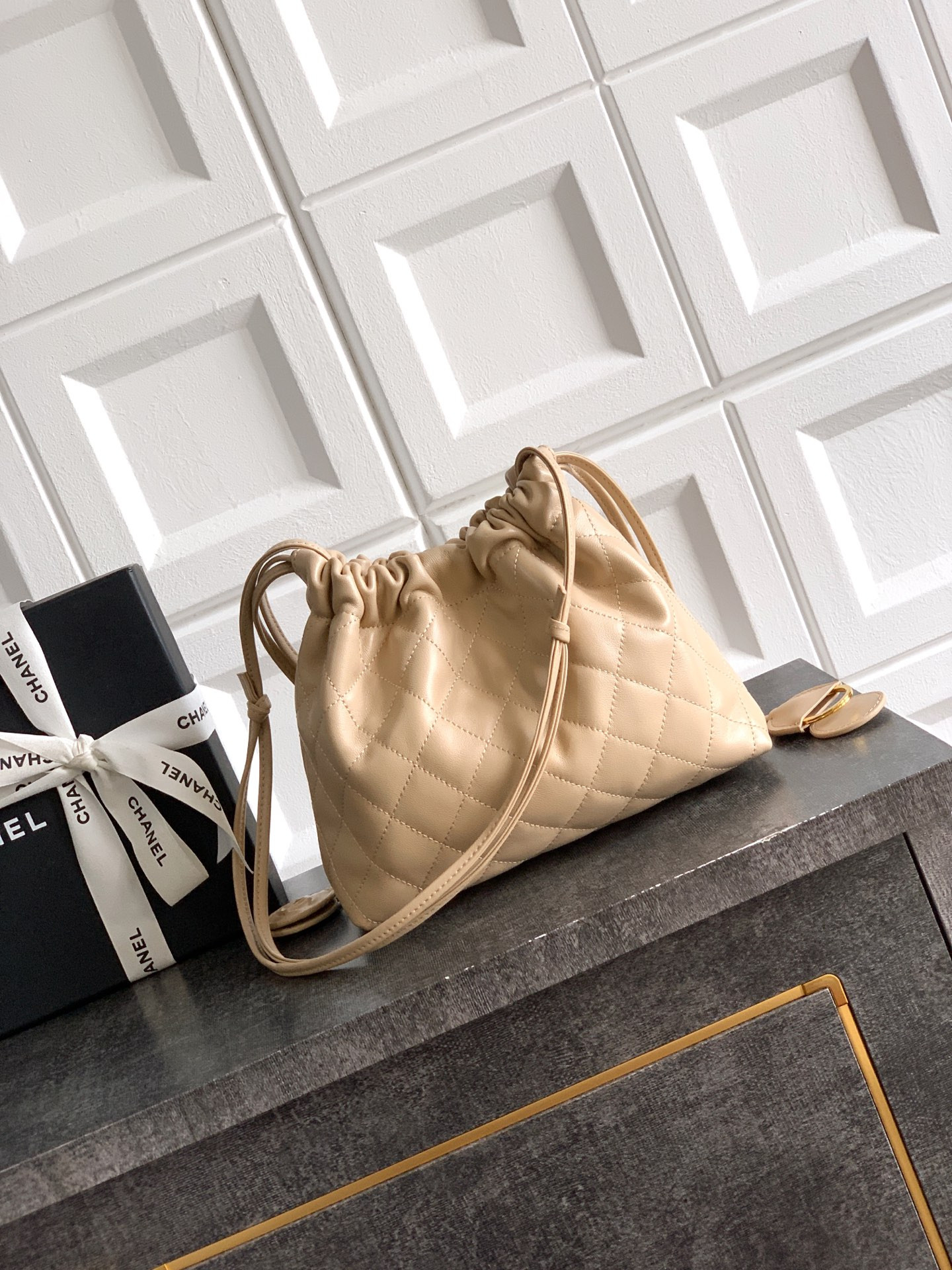 Ch**el clutch with leather strap ap5227 17x22x8cm