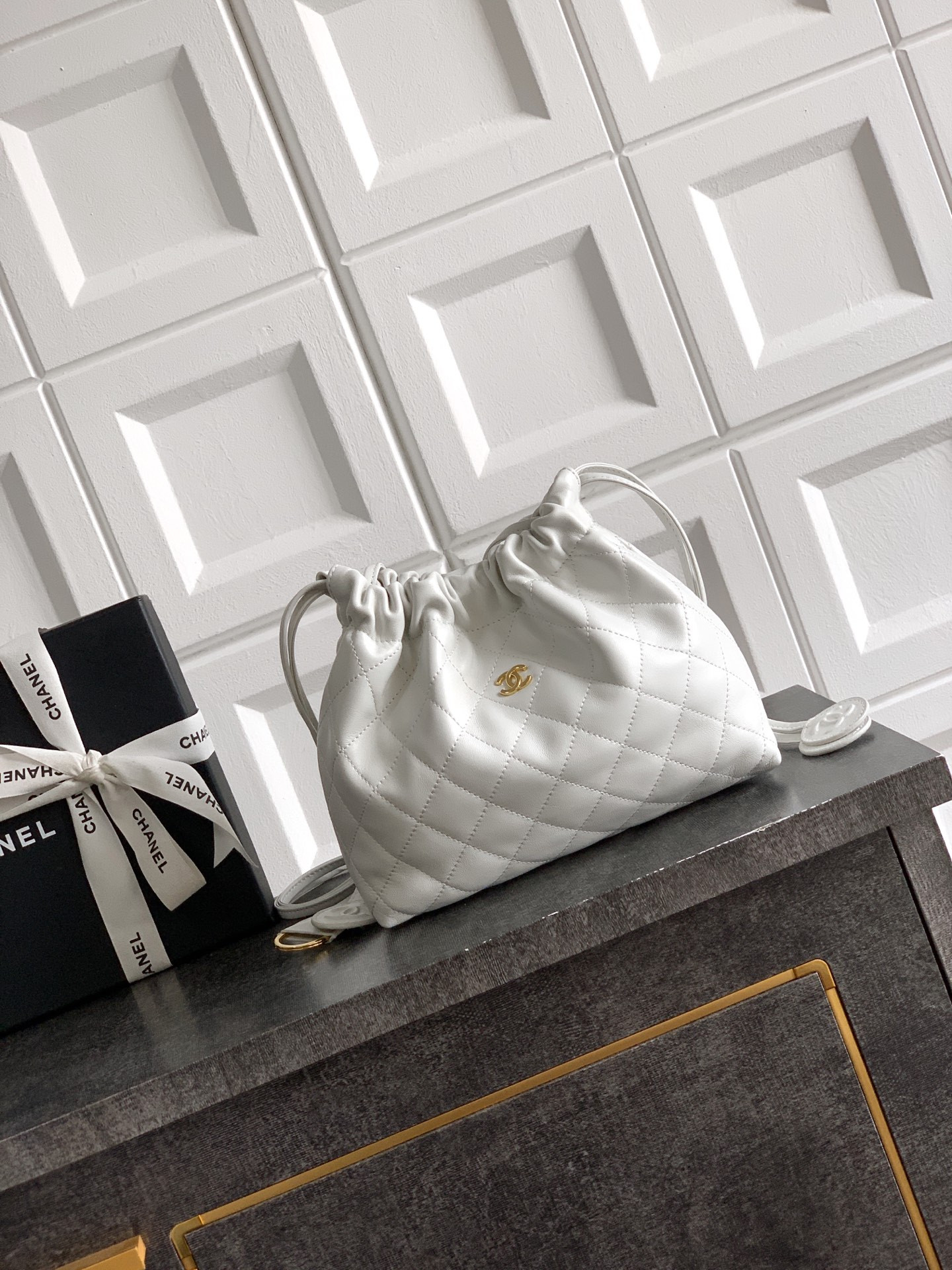 Ch**el clutch with leather strap ap5227 17x22x8cm