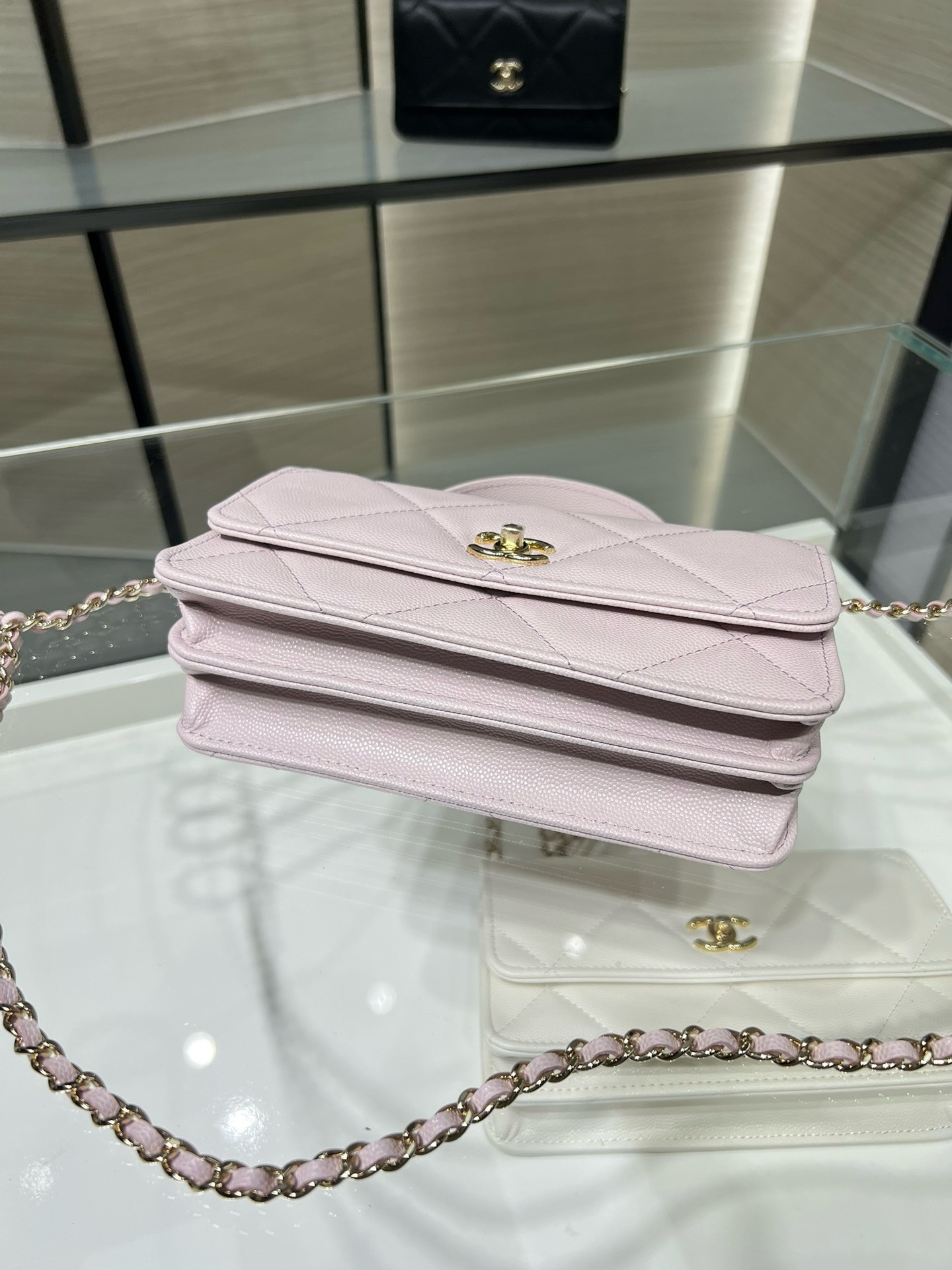 Ch**el flap bag with top handle wallet on chain 11x18.5x6cm