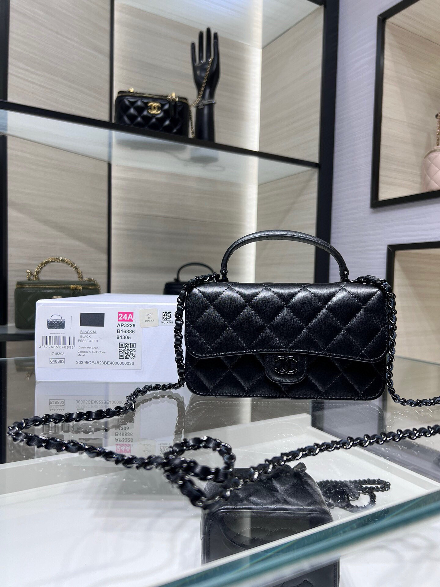 Ch**el classic handbag with top handle 17x9x3cm