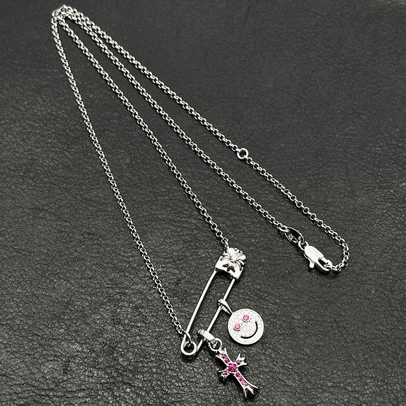 ch*0me he**ts smiley Fa*e small cross necklace (chain length 45+5cm)